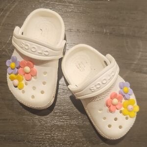 CROCS Kids White Clogs with Floral Accents